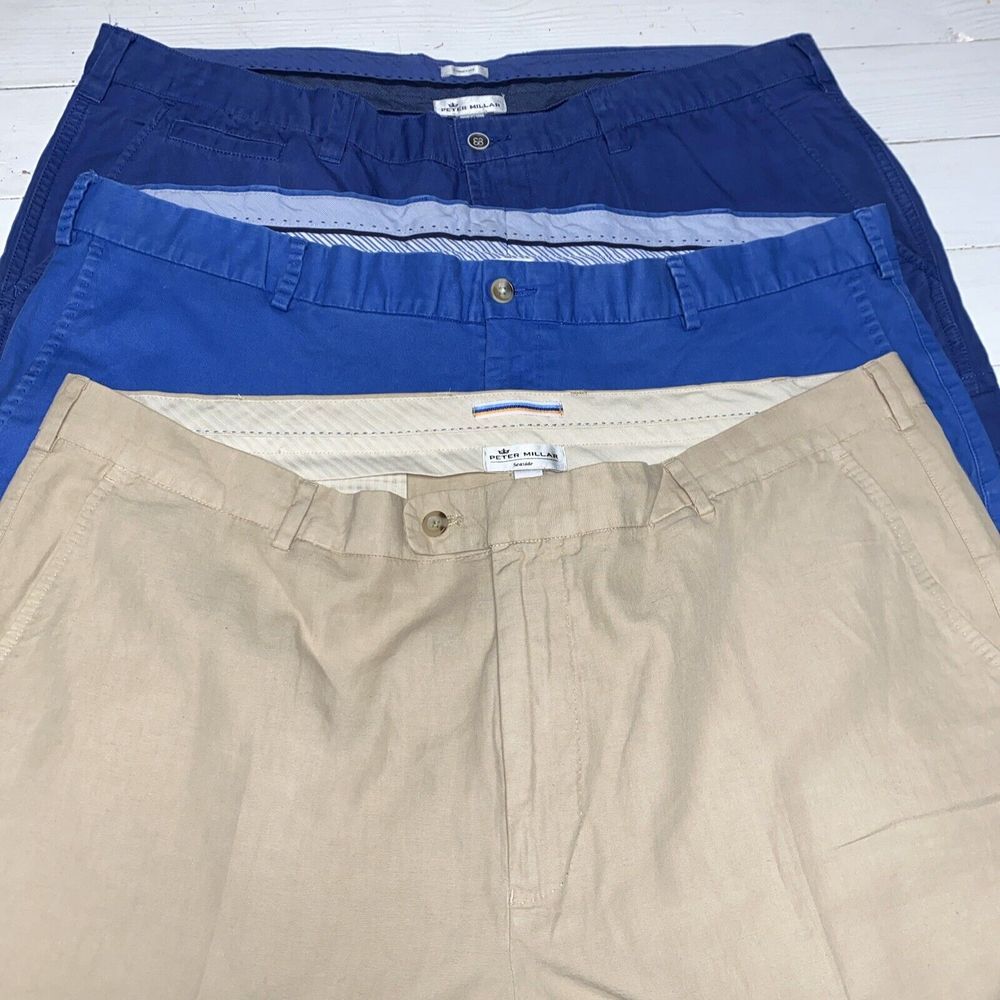 Peter Millar Shorts Mens 42 Blue khaki Lot‎ of 3 Chino Polyester Golf Casual